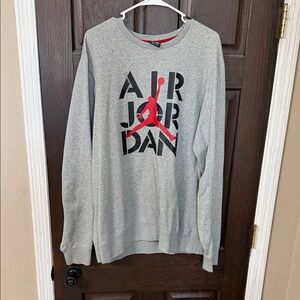 Jordan Gray Crewneck Sweater with Red Logo